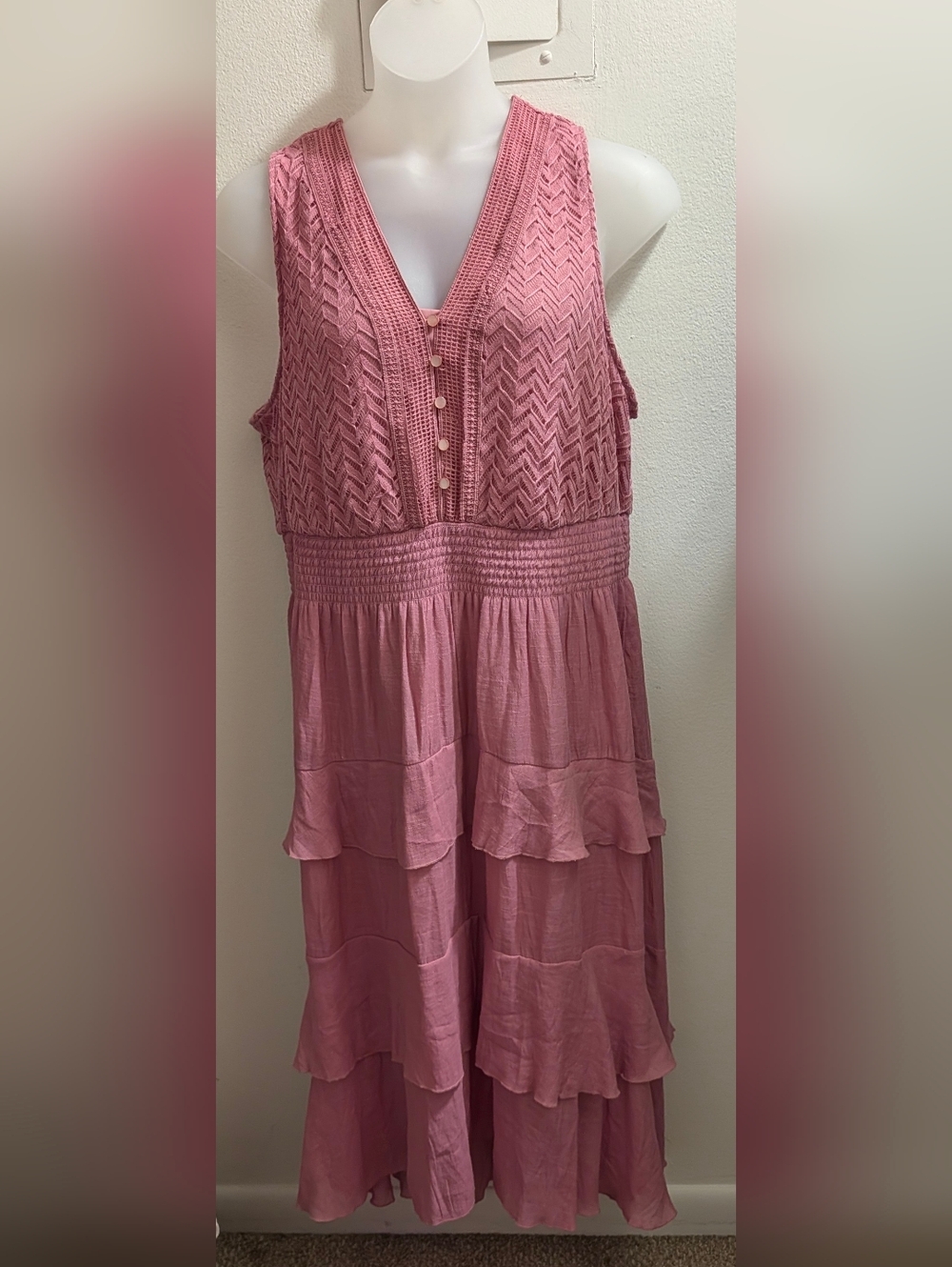 J Gee 3x Sleeveless Pink Tiered Midi Dress